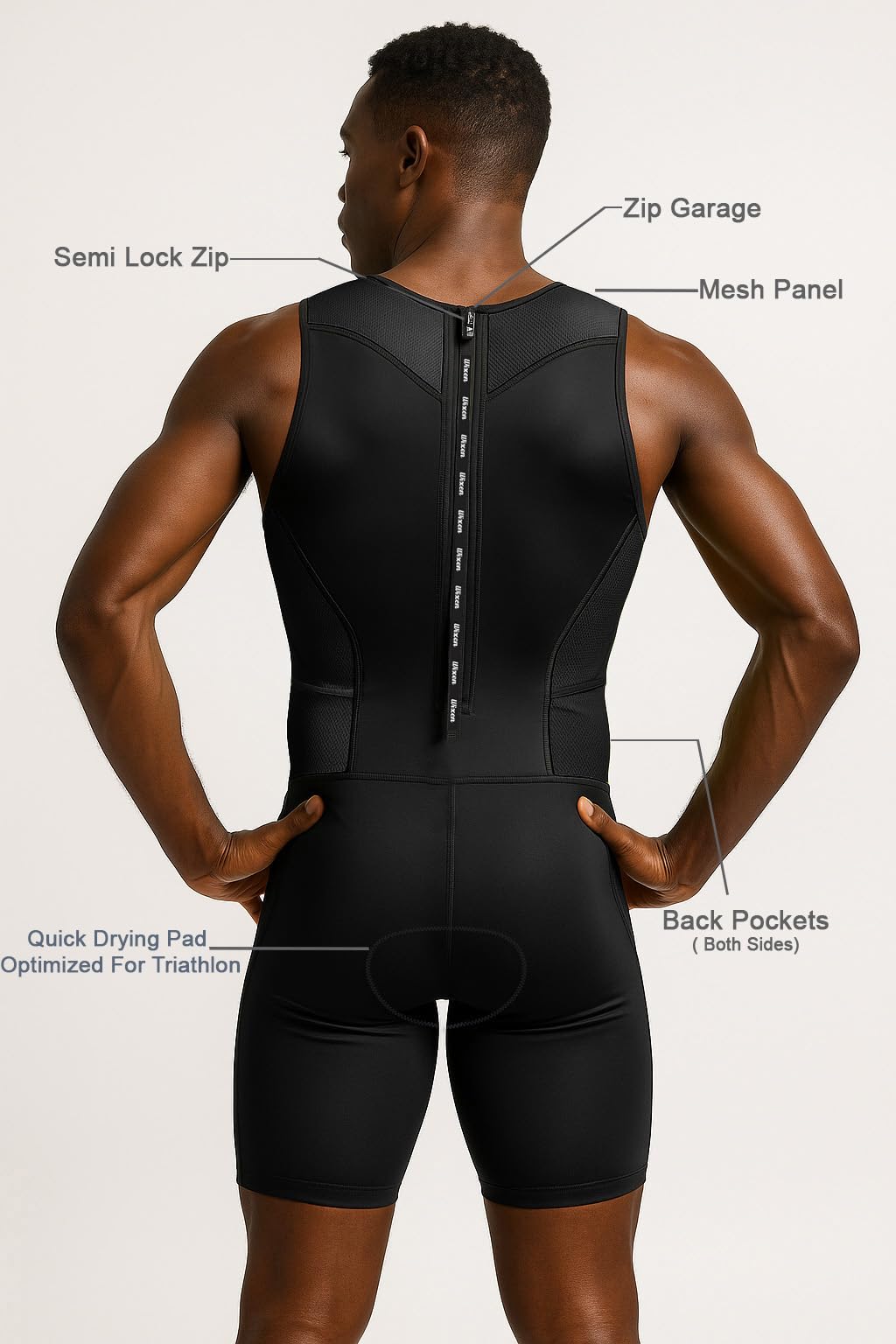 Men's Black Sleeveless Rear Zip Performance Triathlon Suit
