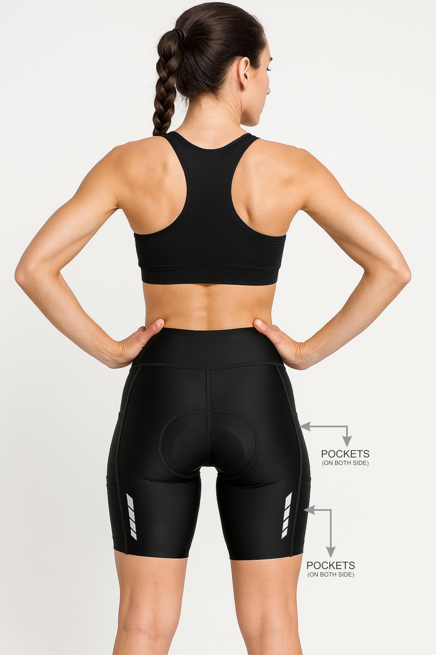 Back view of men’s black triathlon shorts – compression fit