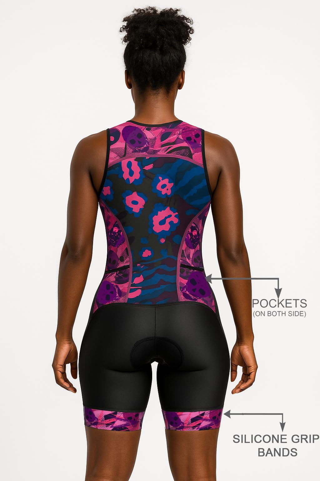 Back pocket on women’s triathlon kit for race nutrition