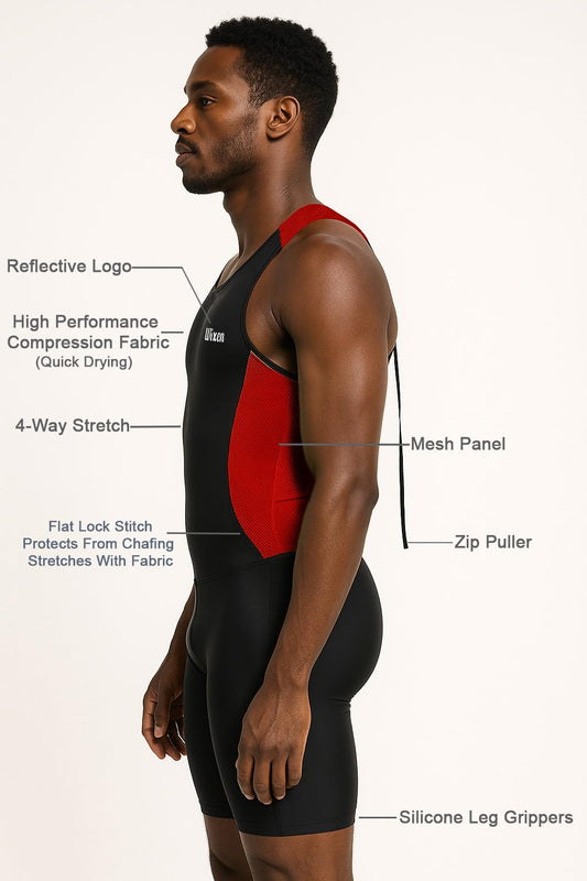 Men's Red Sleeveless Rear Zip Performance Triathlon Suit