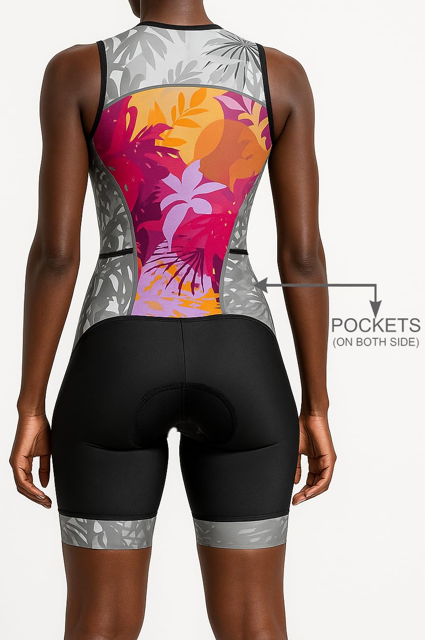 Back pocket on women’s triathlon kit for race nutrition