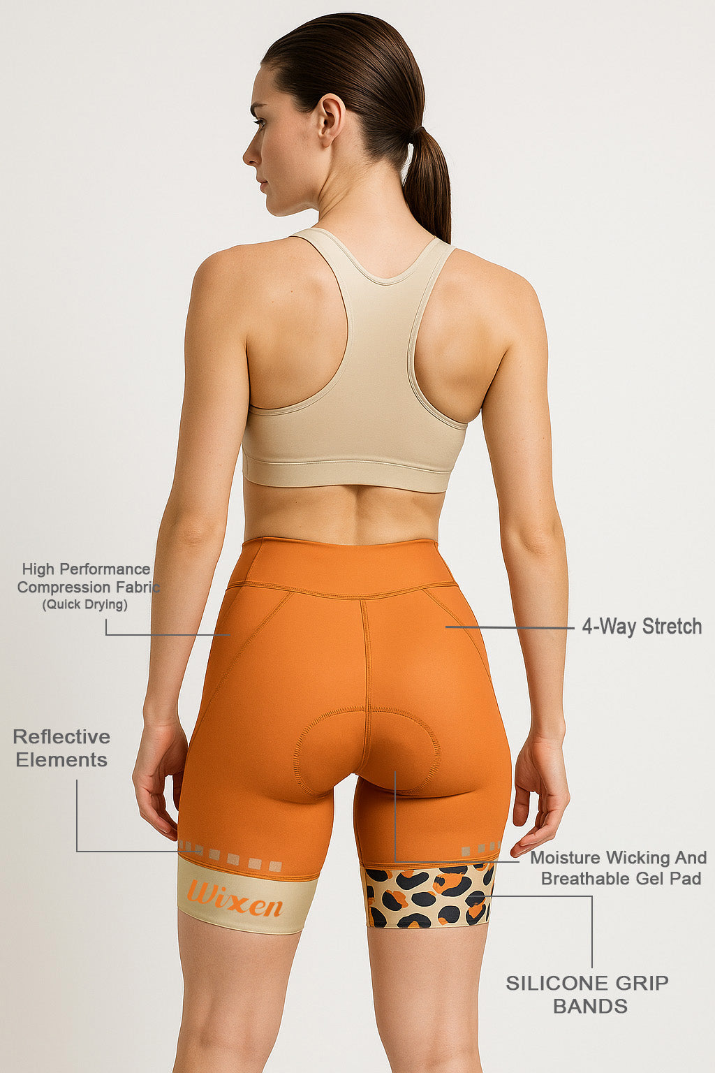 4D Padded orange Cycling Shorts with Pockets