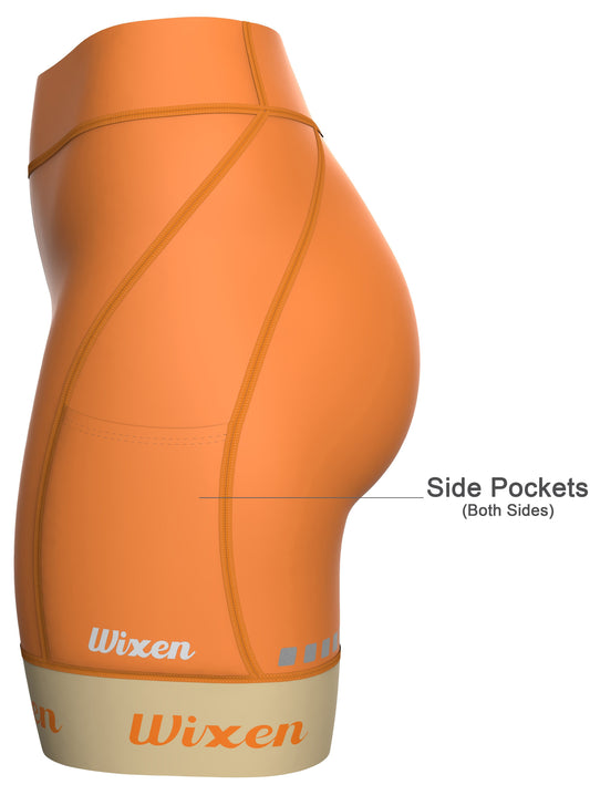 4D Padded orange Cycling Shorts with Pockets