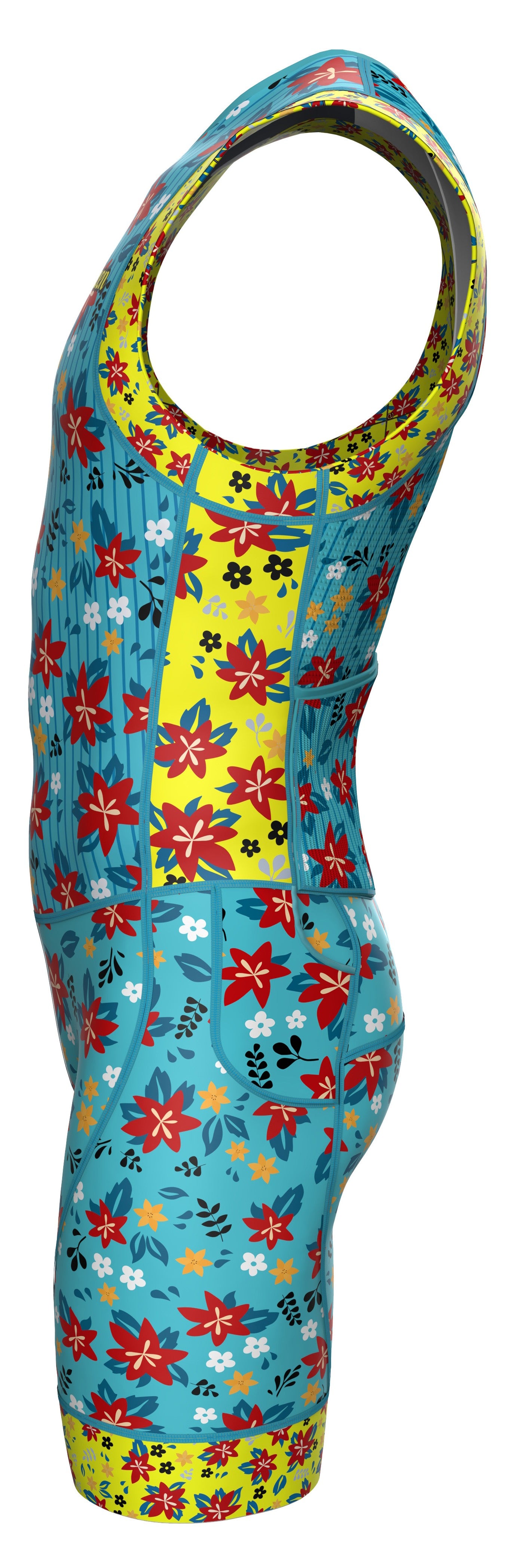 Side view of men’s performance tri suit with breathable mesh