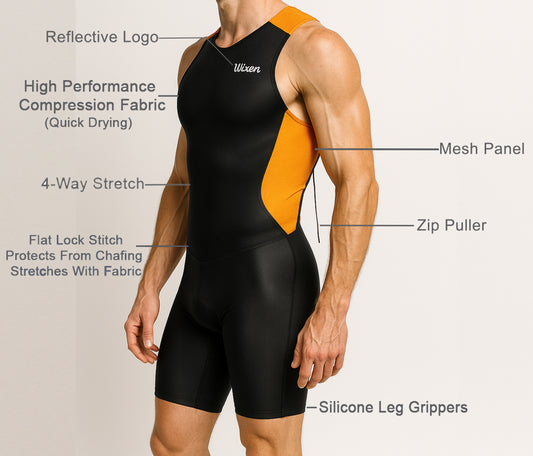 Men's Orange Sleeveless Rear Zip Performance Triathlon Suit