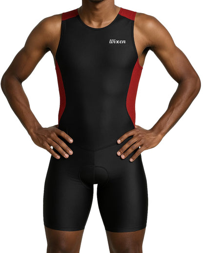Men's Red Sleeveless Rear Zip Performance Triathlon Suit