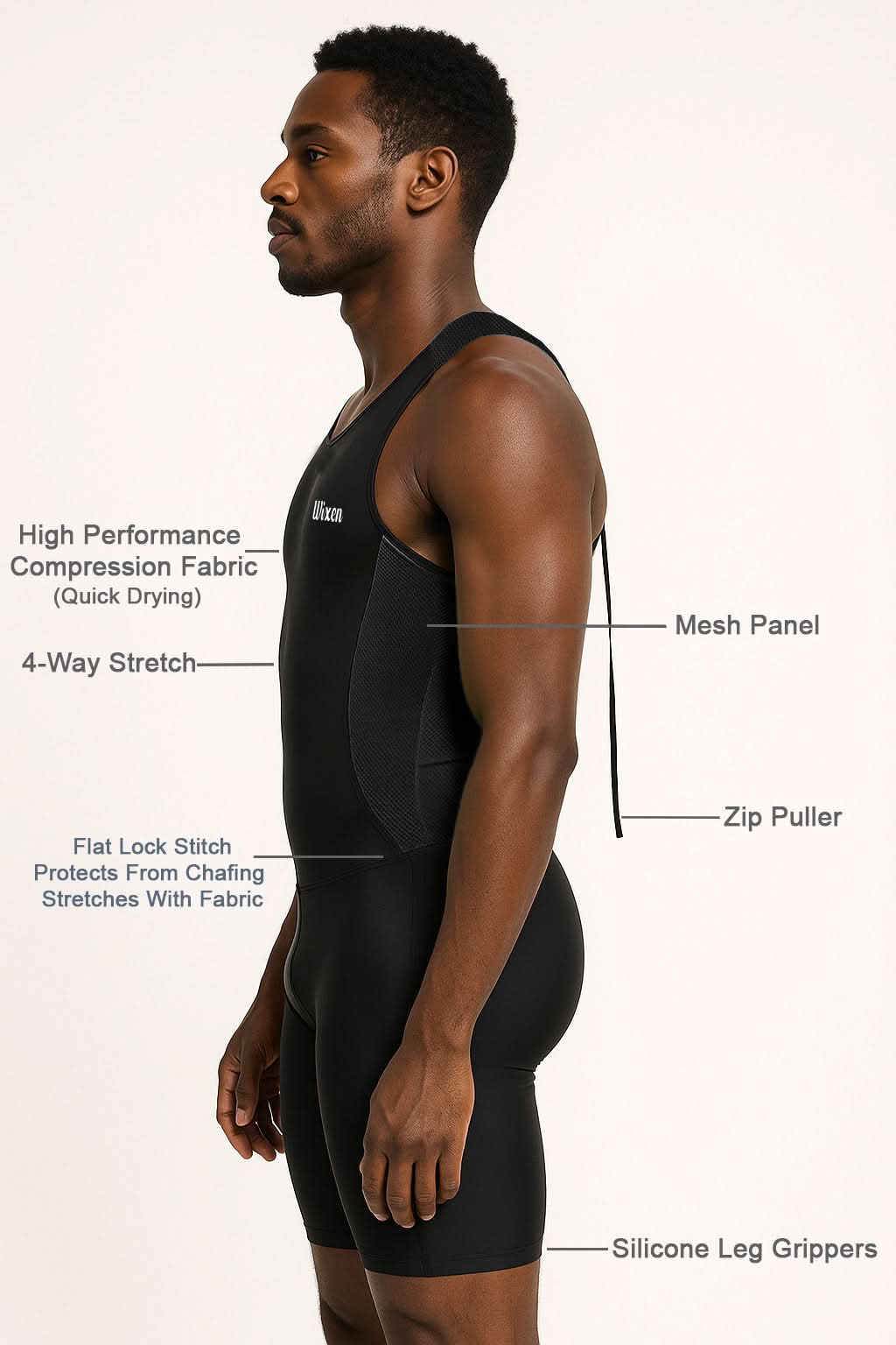 Men's Black Sleeveless Rear Zip Performance Triathlon Suit
