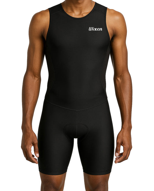 Men's Black Sleeveless Rear Zip Performance Triathlon Suit