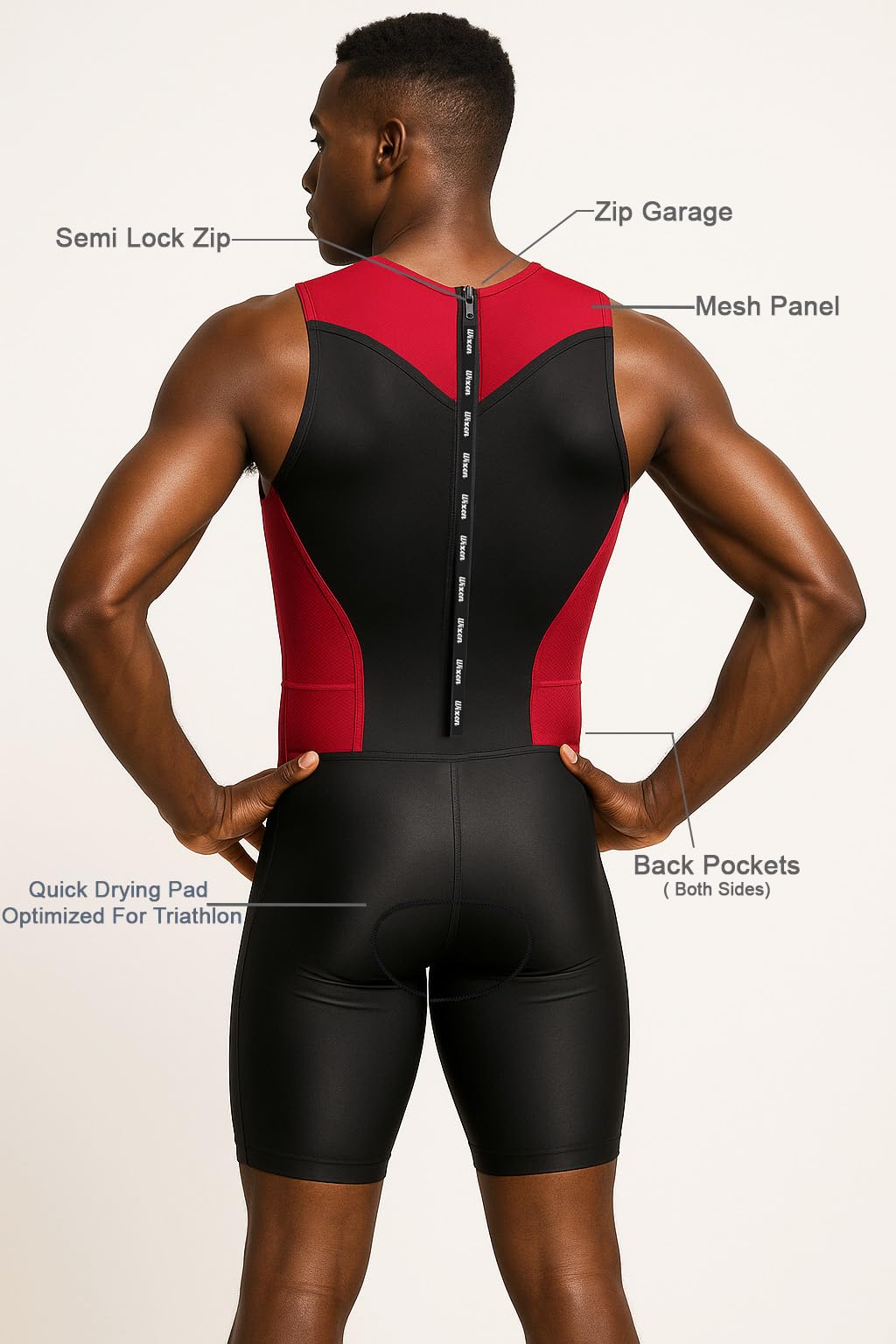 Men's Red Sleeveless Rear Zip Performance Triathlon Suit