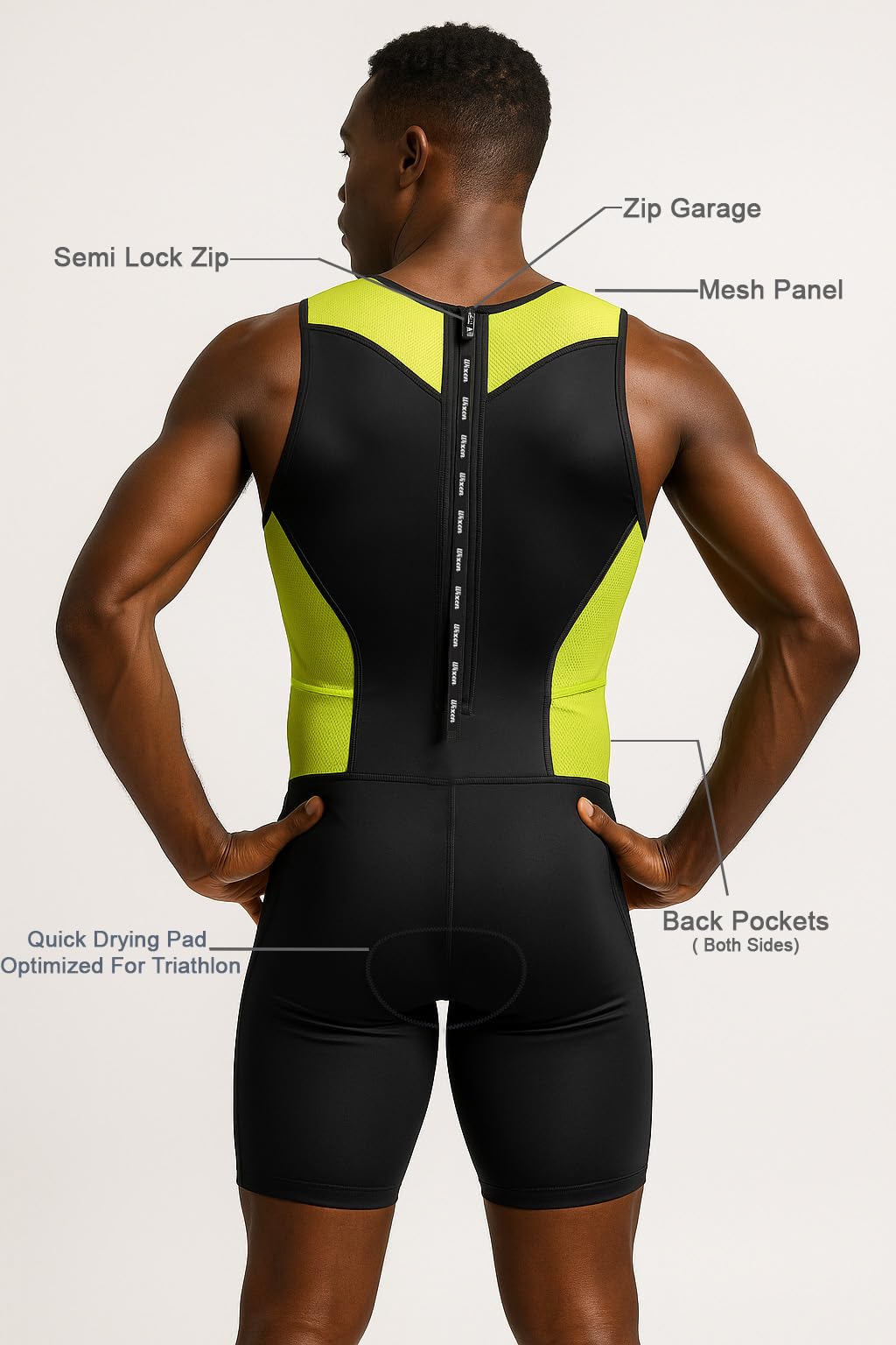 Men's Neon Sleeveless Rear Zip Performance Triathlon Suit