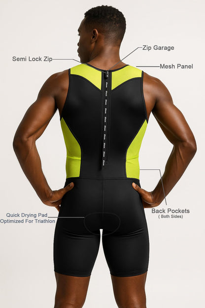 Men's Neon Sleeveless Rear Zip Performance Triathlon Suit
