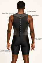 Men's Gray Rear Zip Performance Triathlon Suit