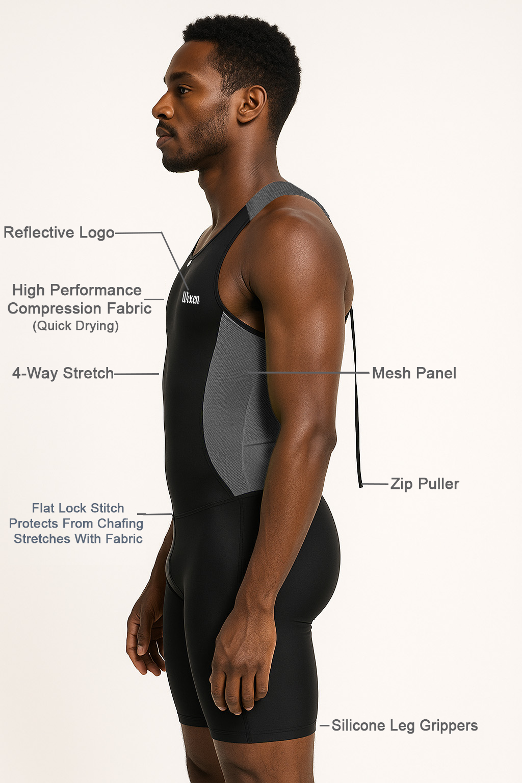 Men's Gray Rear Zip Performance Triathlon Suit