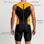 Men's Orange Sleeveless Rear Zip Performance Triathlon Suit