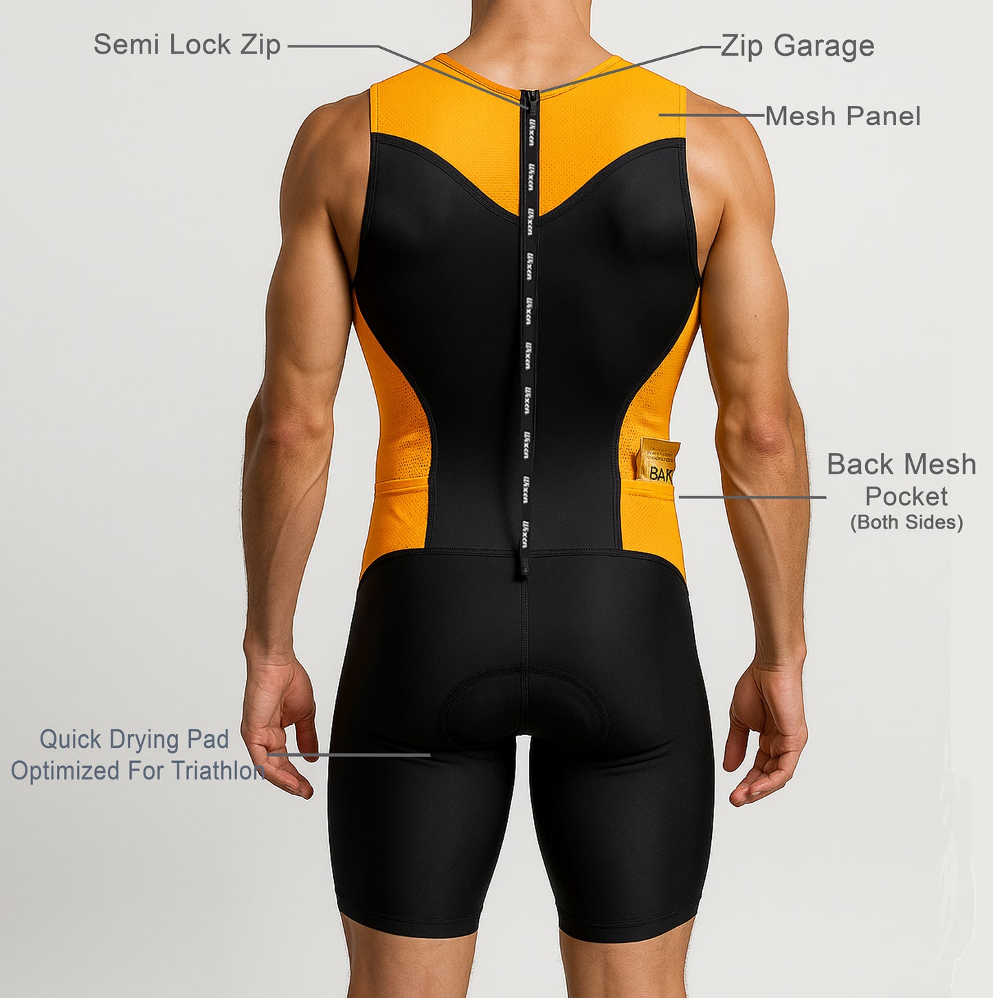 Men's Orange Sleeveless Rear Zip Performance Triathlon Suit