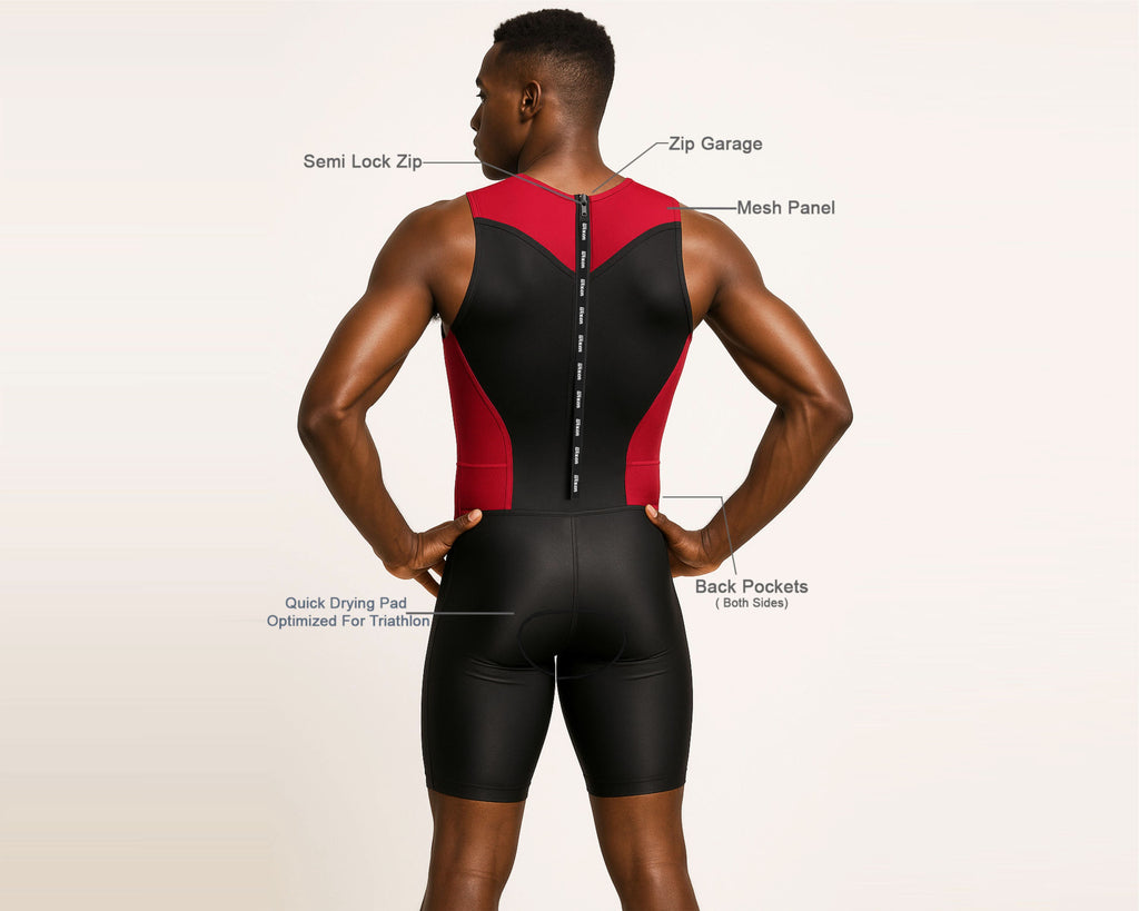 Men's Red Sleeveless Rear Zip Performance Triathlon Suit