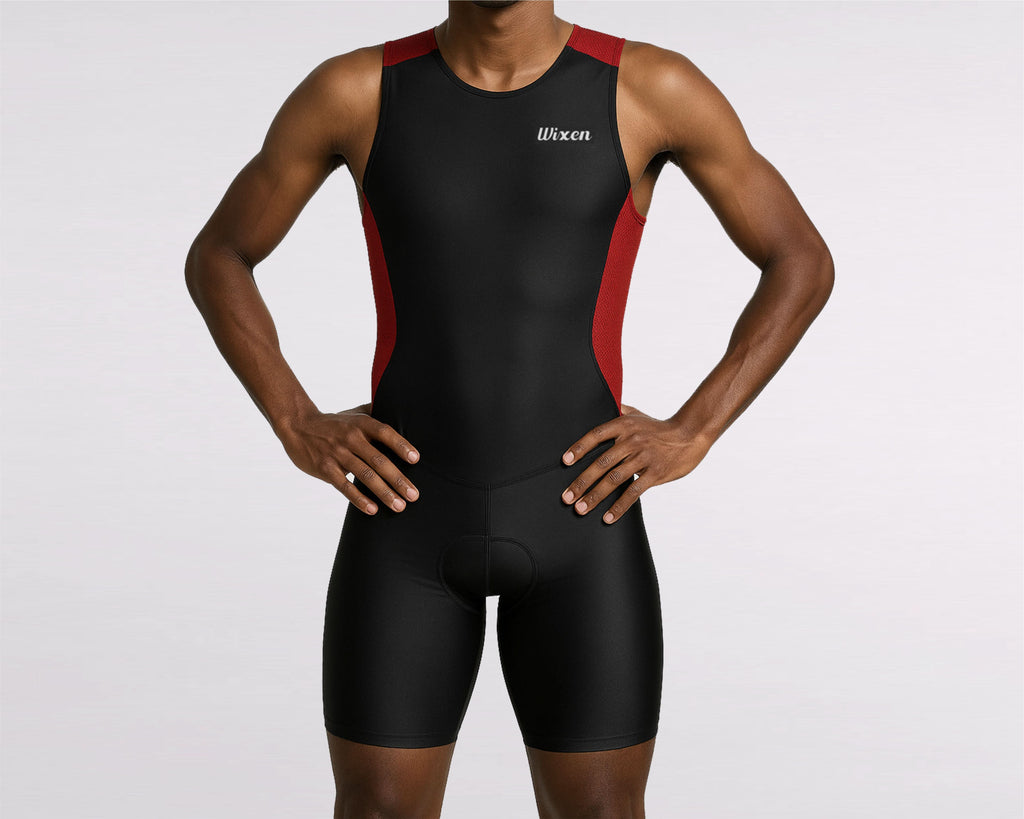 Men's Red Sleeveless Rear Zip Performance Triathlon Suit